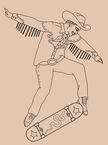 Skateboard cowboy design by Laurel