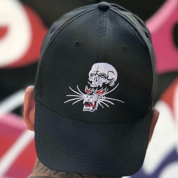 Embroided Panther and Skull Cap by Gabriele Cardosi